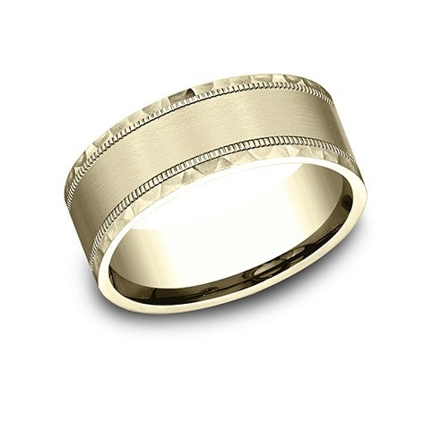 Hammered Edge Band with Satin Milgrain Center