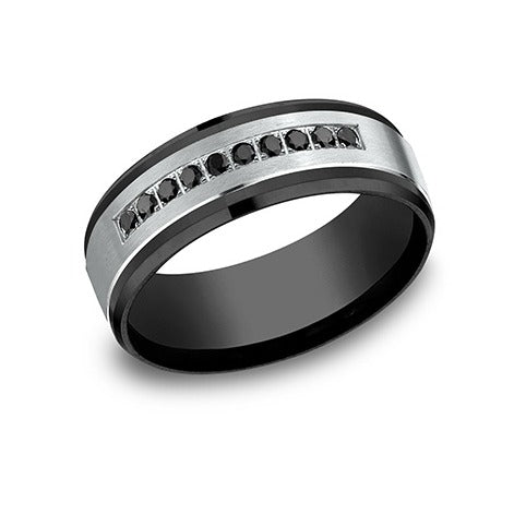 Drop Bevel Satin Black Diamond Band