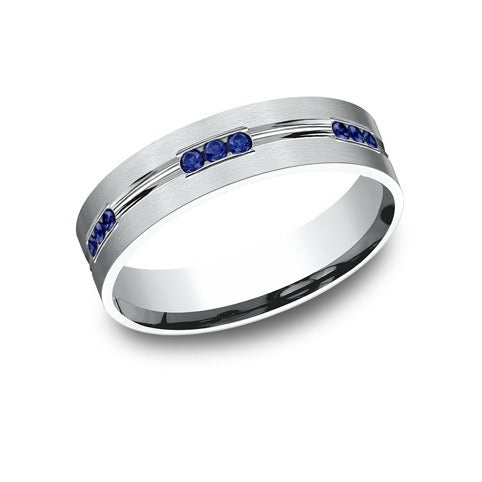 Flat Satin Sapphire Band with Center Cut
