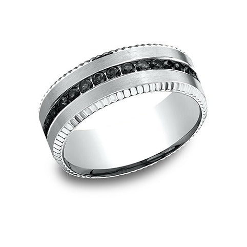 Fluted Beveled Edge Satin Black Diamond Band