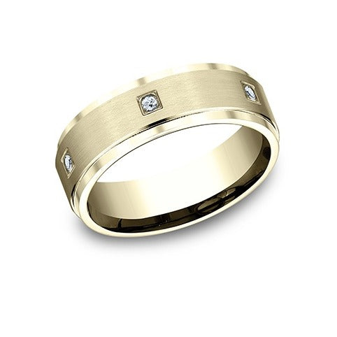 High Polish Drop Edge Pave Diamond Band with Satin Center