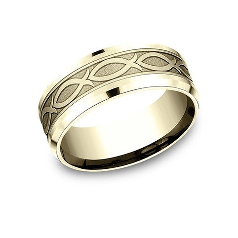 Drop Bevel Band with Fish Pattern Center