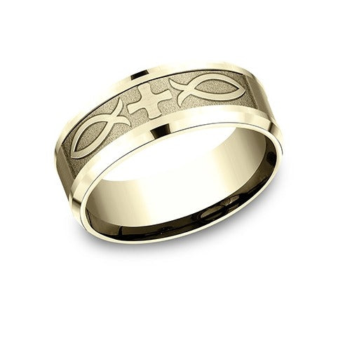 Drop Bevel Band with Fish Cross Center