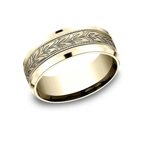 Drop Bevel Milgrain Band with Single Leaf Center