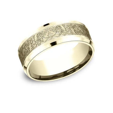 Drop Bevel Band with Rose Pattern Center