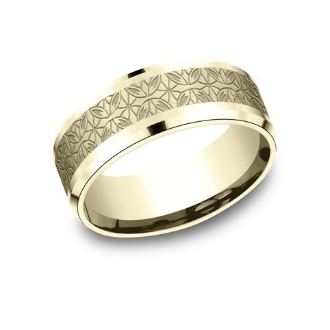 Drop Bevel Band with Floral Circles Center