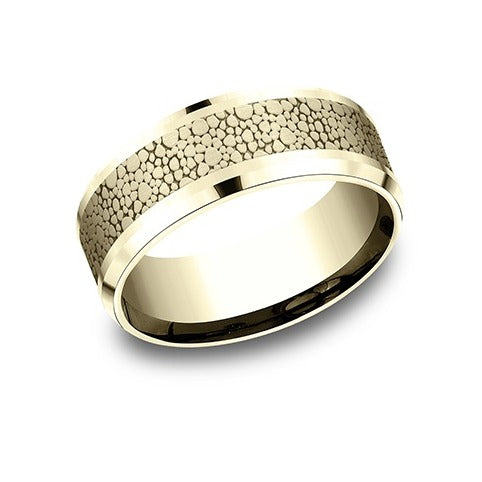 Drop Bevel Band with Micro Pebble Center