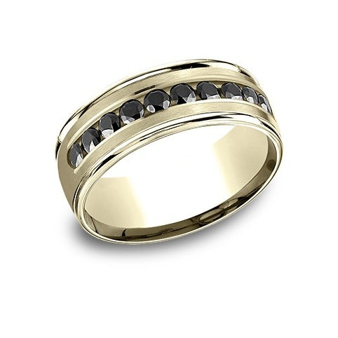 Round Edge Channel Black Diamond Band with Satin Center