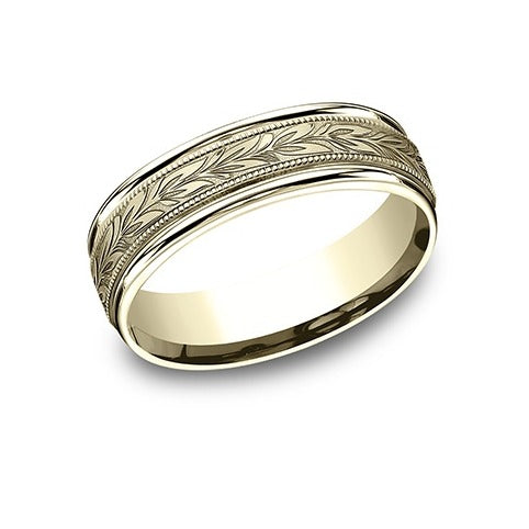 Round Edge Milgrain Band with Single Leaf Center