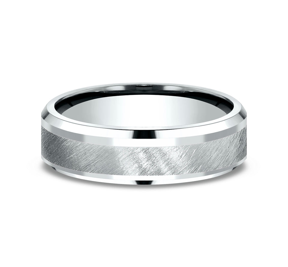 Drop Bevel Band with Diagonal Grit Satin Center