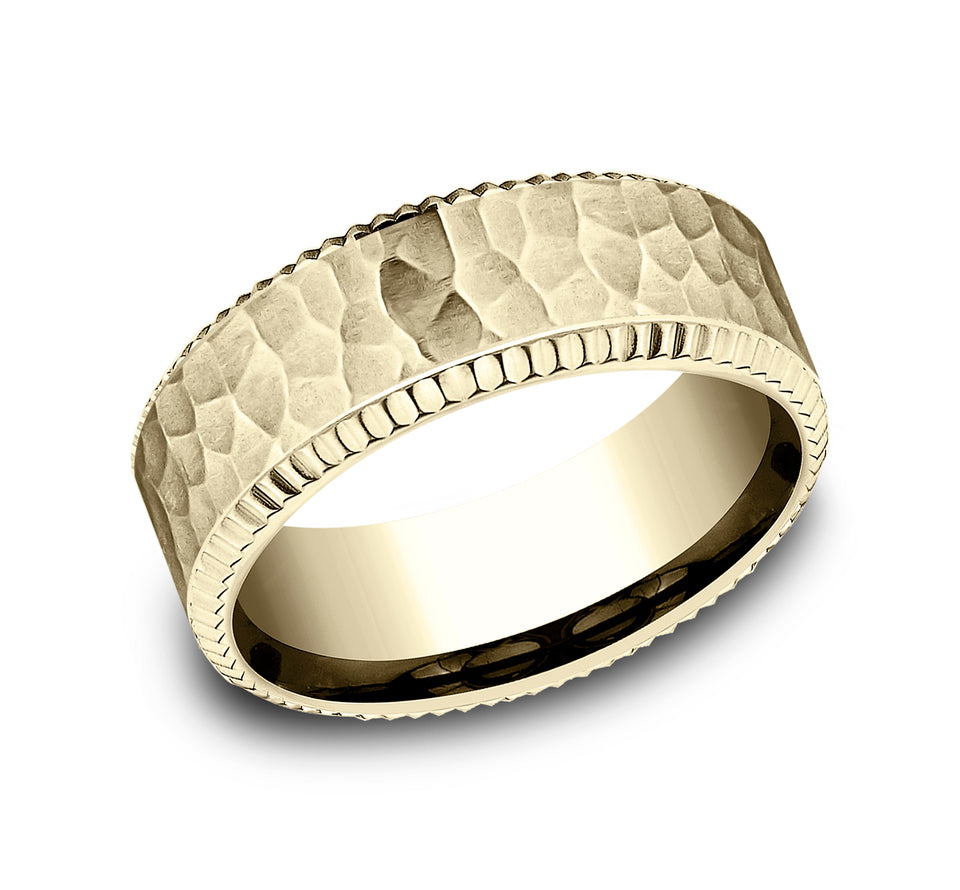 Fluted Beveled Edge Band with Hammered Center
