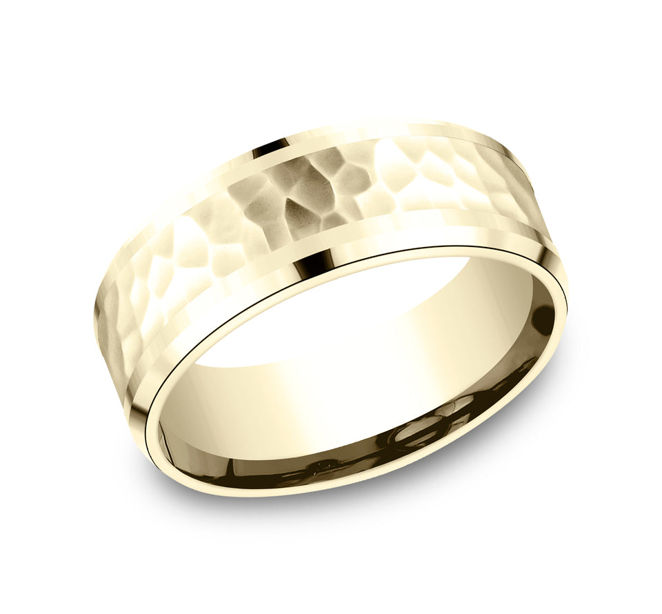 Drop Bevel High Polish Band with Hammered Center