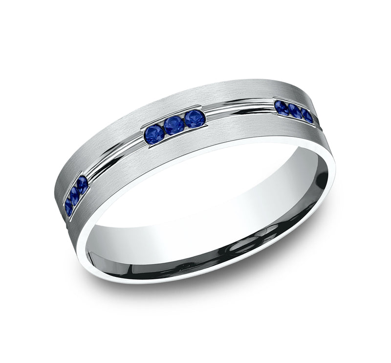 Flat Satin Sapphire Band with Center Cut