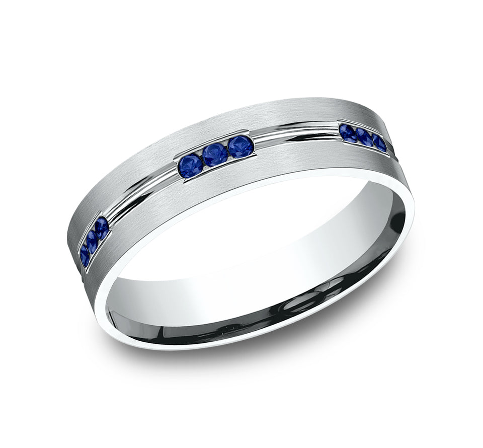 Flat Satin Sapphire Band with Center Cut