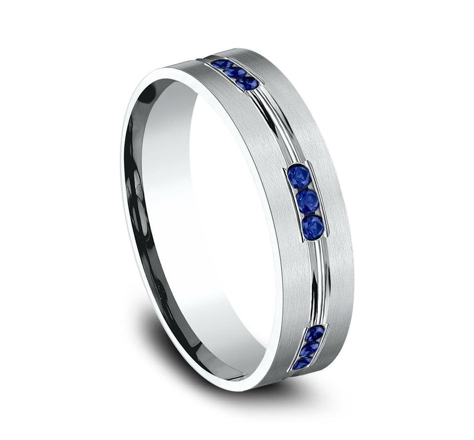 Flat Satin Sapphire Band with Center Cut