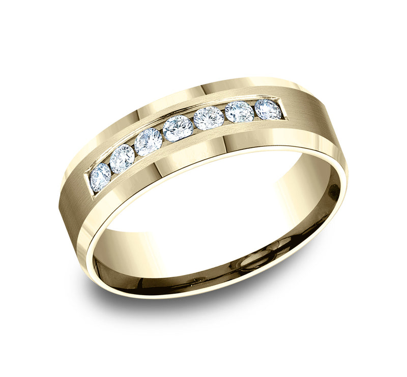 Beveled Edge Sq Channel Diamond Band with Satin Center