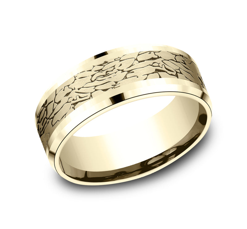 Drop Bevel Band with Fractured Rock Center