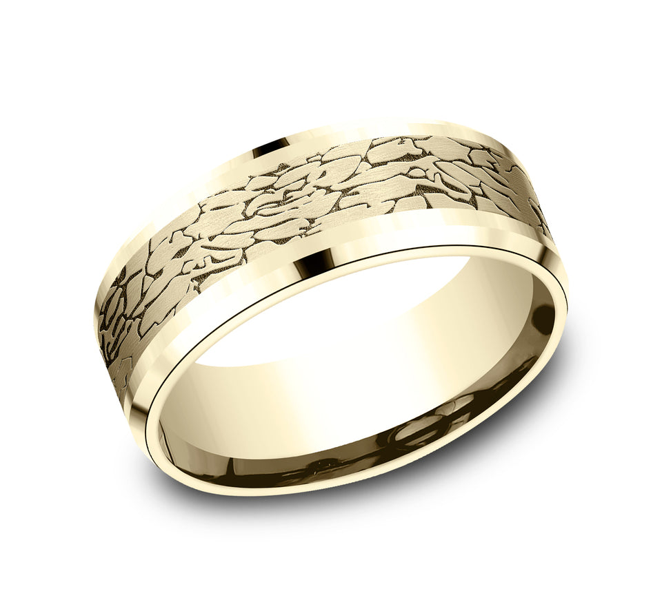 Drop Bevel Band with Fractured Rock Center