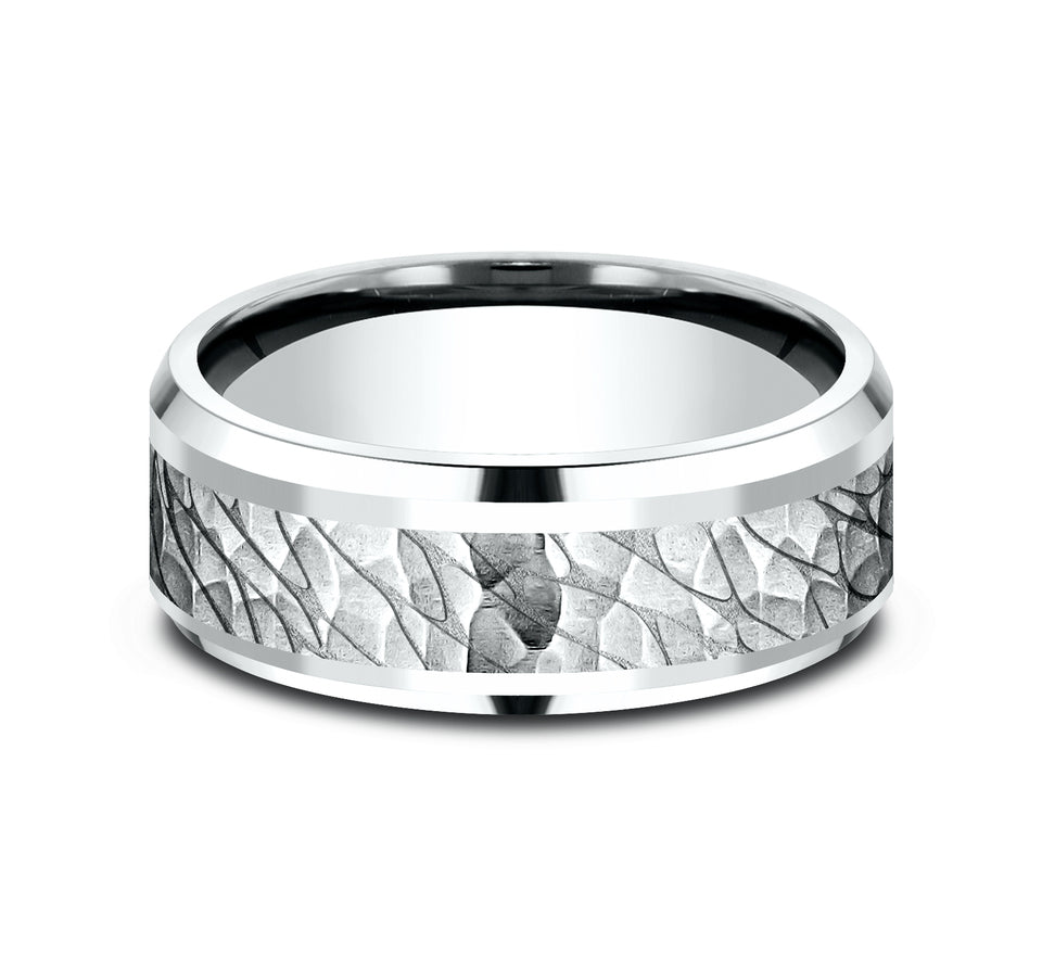 Drop Bevel Band with Pebble Hammered Center