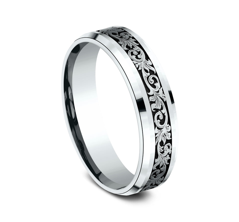 Drop Bevel Band with Vintage Script Center