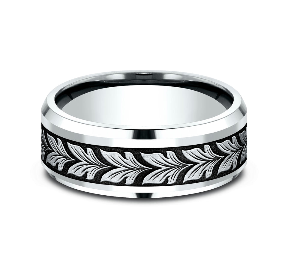 Drop Bevel Band with Double Leaf Center