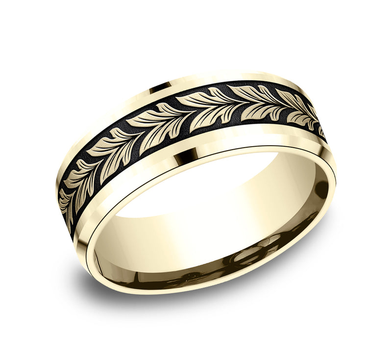 Drop Bevel Band with Double Leaf Center