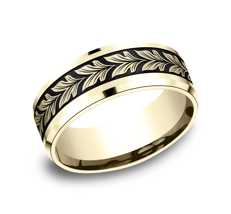 Drop Bevel Band with Double Leaf Center