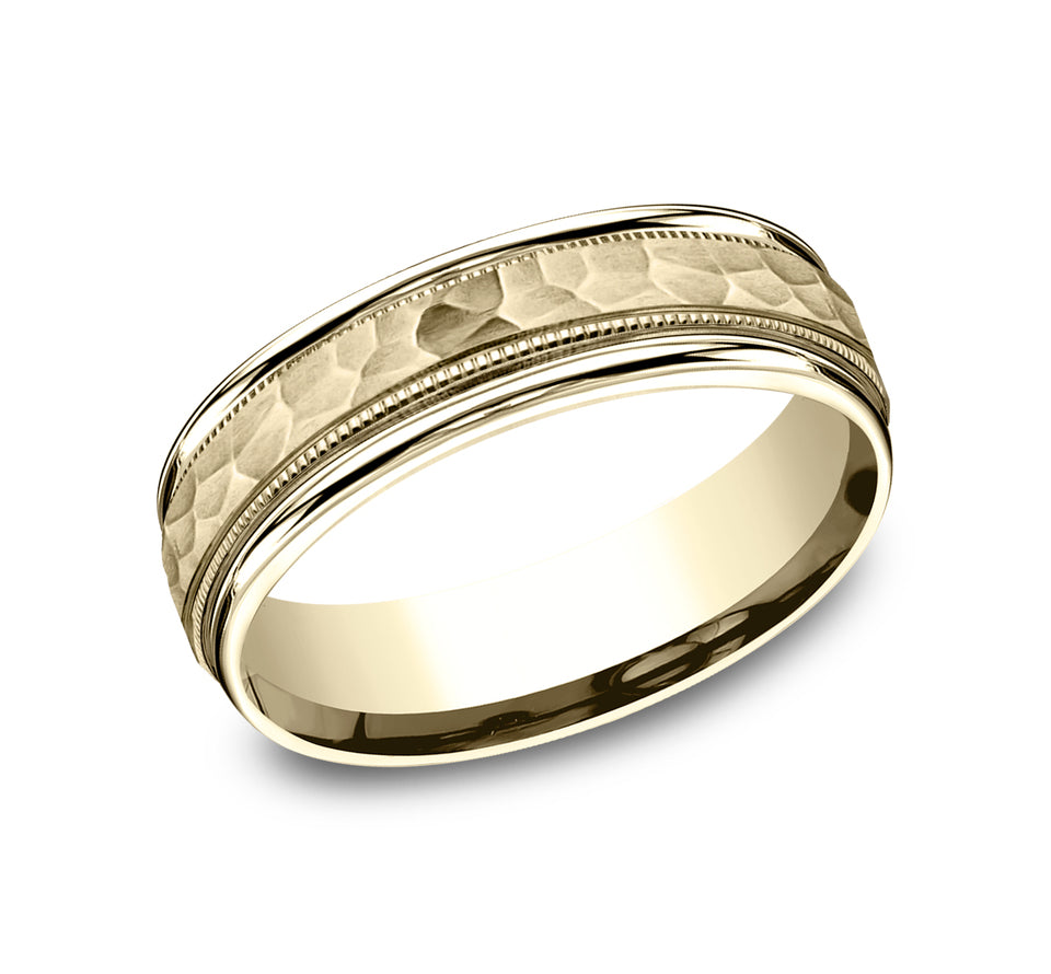 Light Comfort Fit Milgrain Band with Hammered Center
