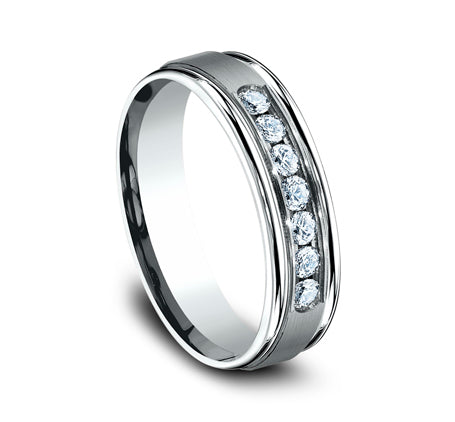 Round Edge Channel Diamond Band with Satin Center