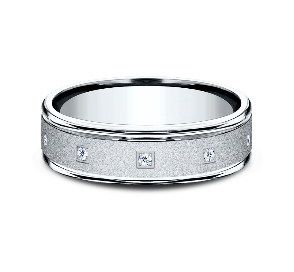 Round Edge Pave Diamond Band with Glass Bead Center