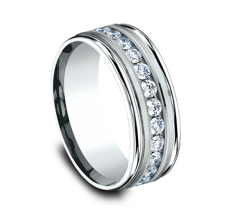 Round Edge Channel Diamond Band with Satin Center