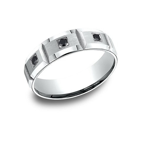 Beveled Edge Black Diamond Band with Satin Center