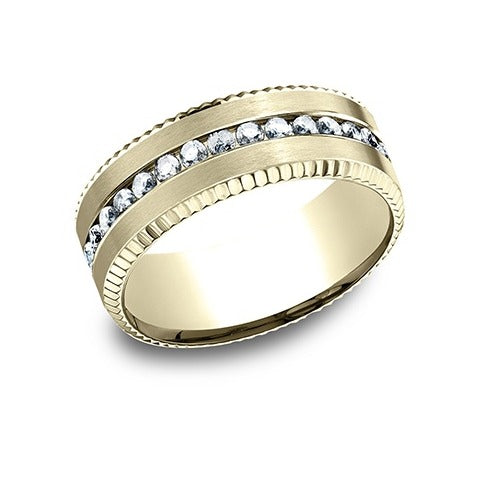 Fluted Beveled Edge Satin Diamond Band