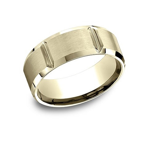 Beveled Edge 8Vertical Cuts Band with Satin Center