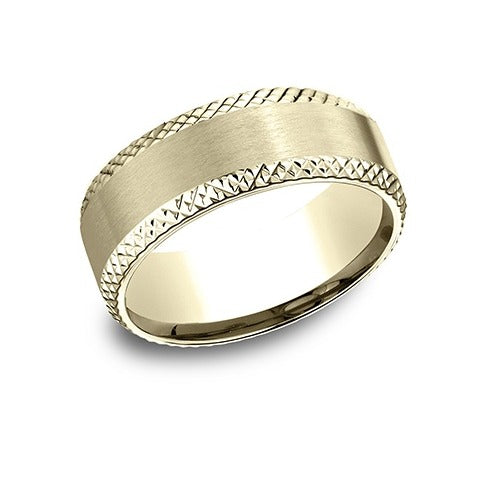 High Polish Cross Hatch Beveled Edge Band with Satin Center