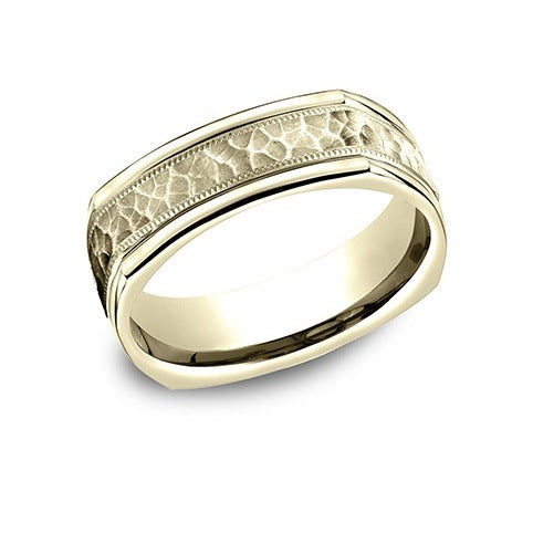 4 Sided Milgrain Band with Hammered Center