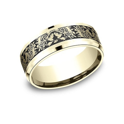 Drop Bevel Band with Rose Pattern Center