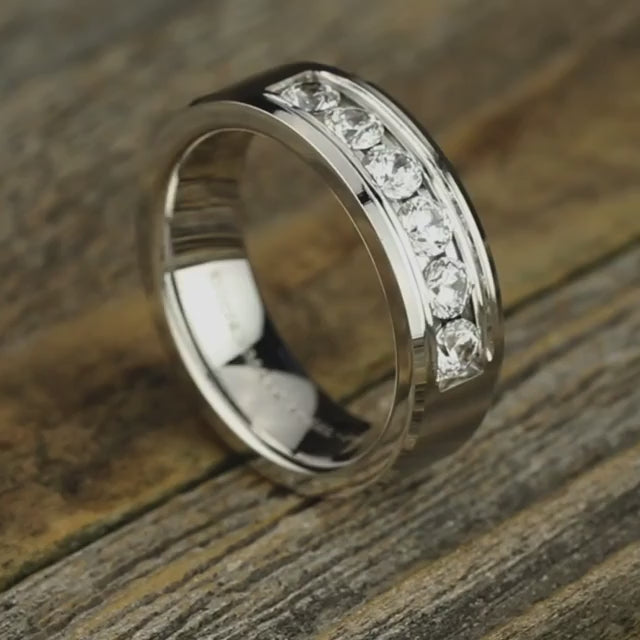 Slight Bevel Channel Diamond Band with Satin Center, video
