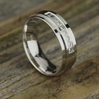 High Polish Drop Edge Pave Diamond Band with Satin Center, video
