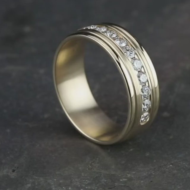 Round Edge Channel Diamond Band with Satin Center, video