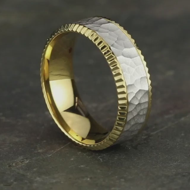 Fluted Beveled Edge Band with Hammered Center, video