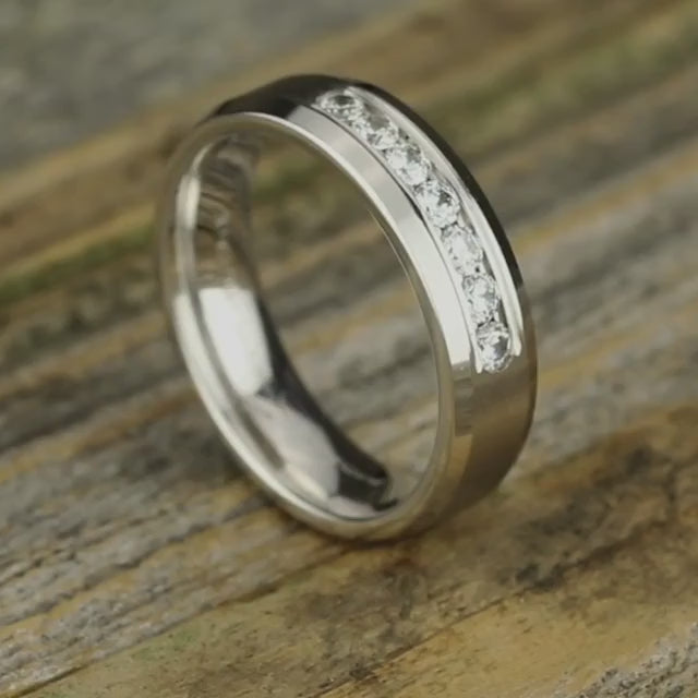 Beveled Edge Channel Diamond Band with Satin Center, video