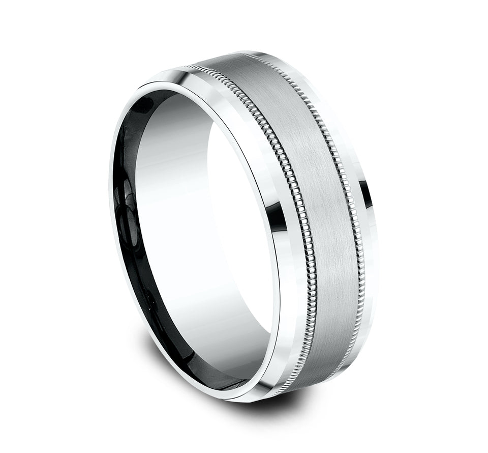 Drop Bevel Milgrain Band with Satin Center