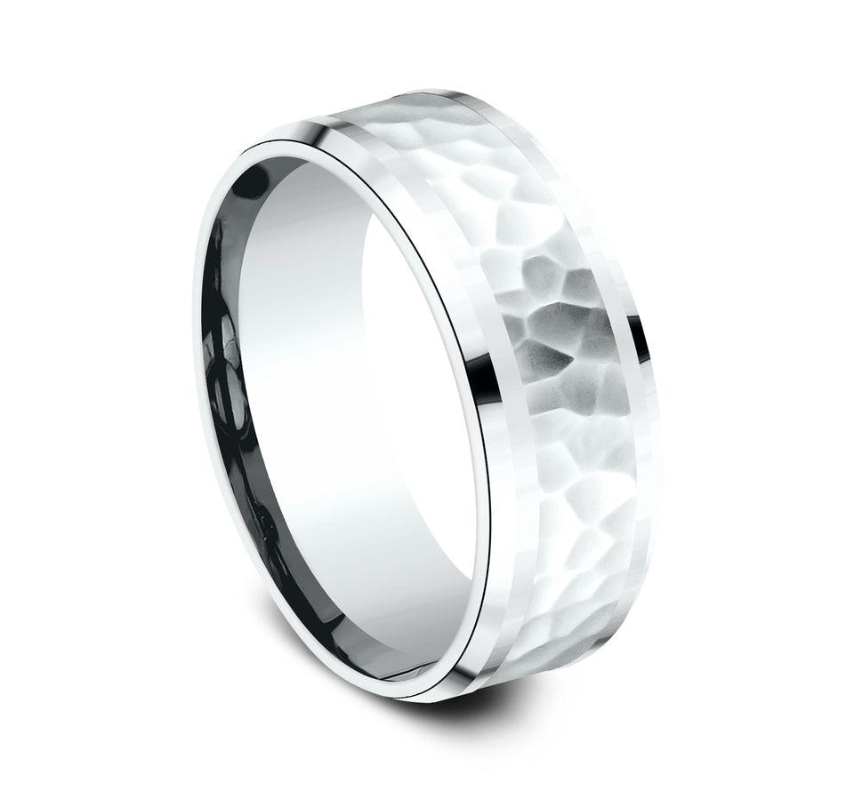 Drop Bevel High Polish Band with Hammered Center