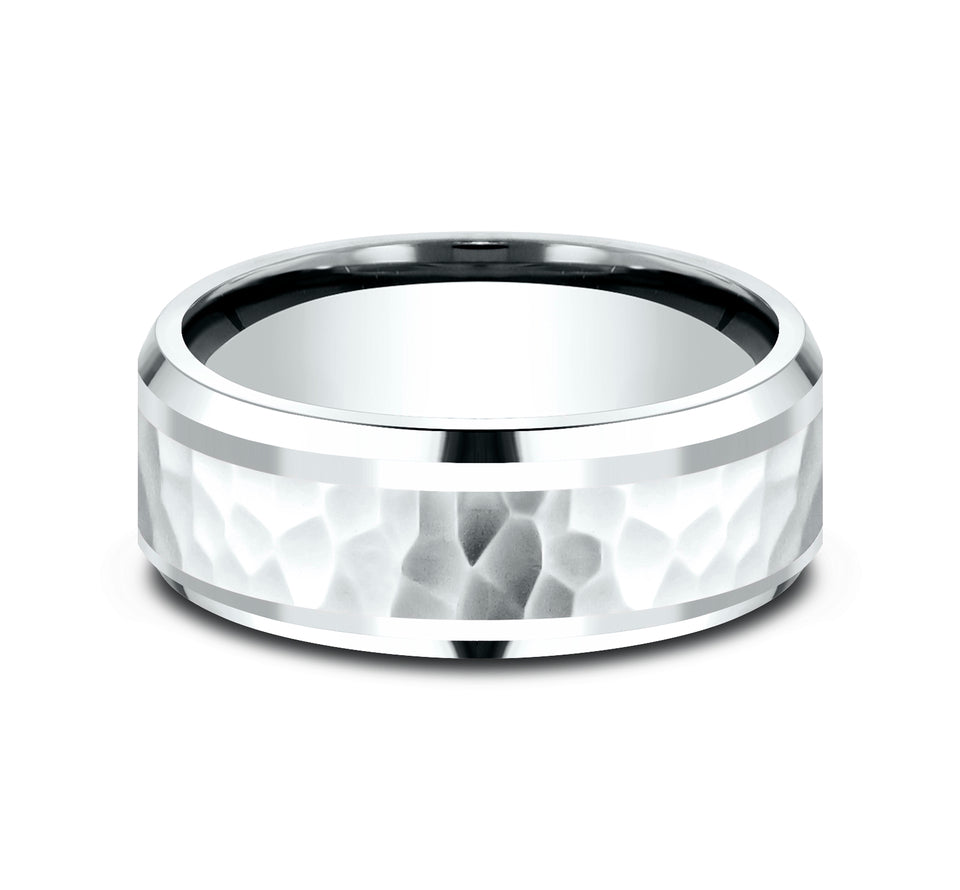 Drop Bevel High Polish Band with Hammered Center