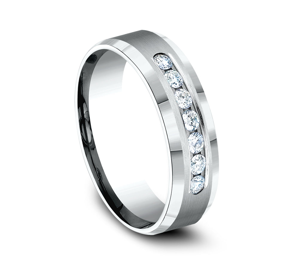 Beveled Edge Channel Diamond Band with Satin Center
