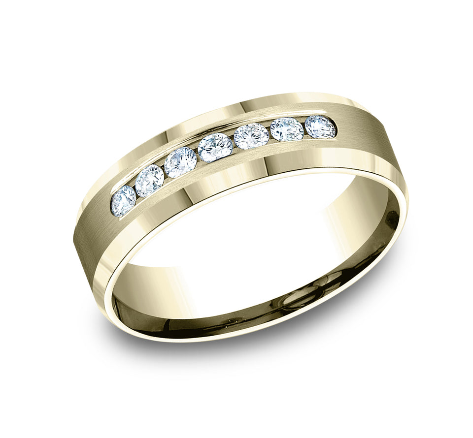 Beveled Edge Channel Diamond Band with Satin Center
