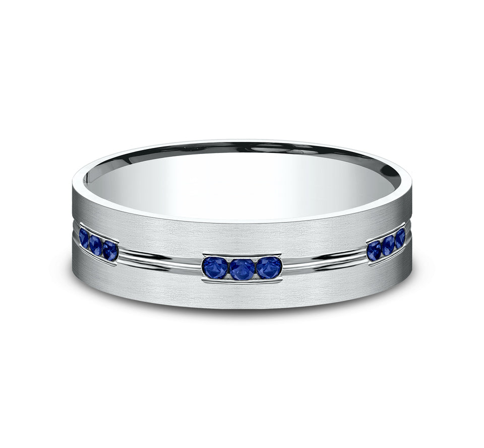 Flat Satin Sapphire Band with Center Cut