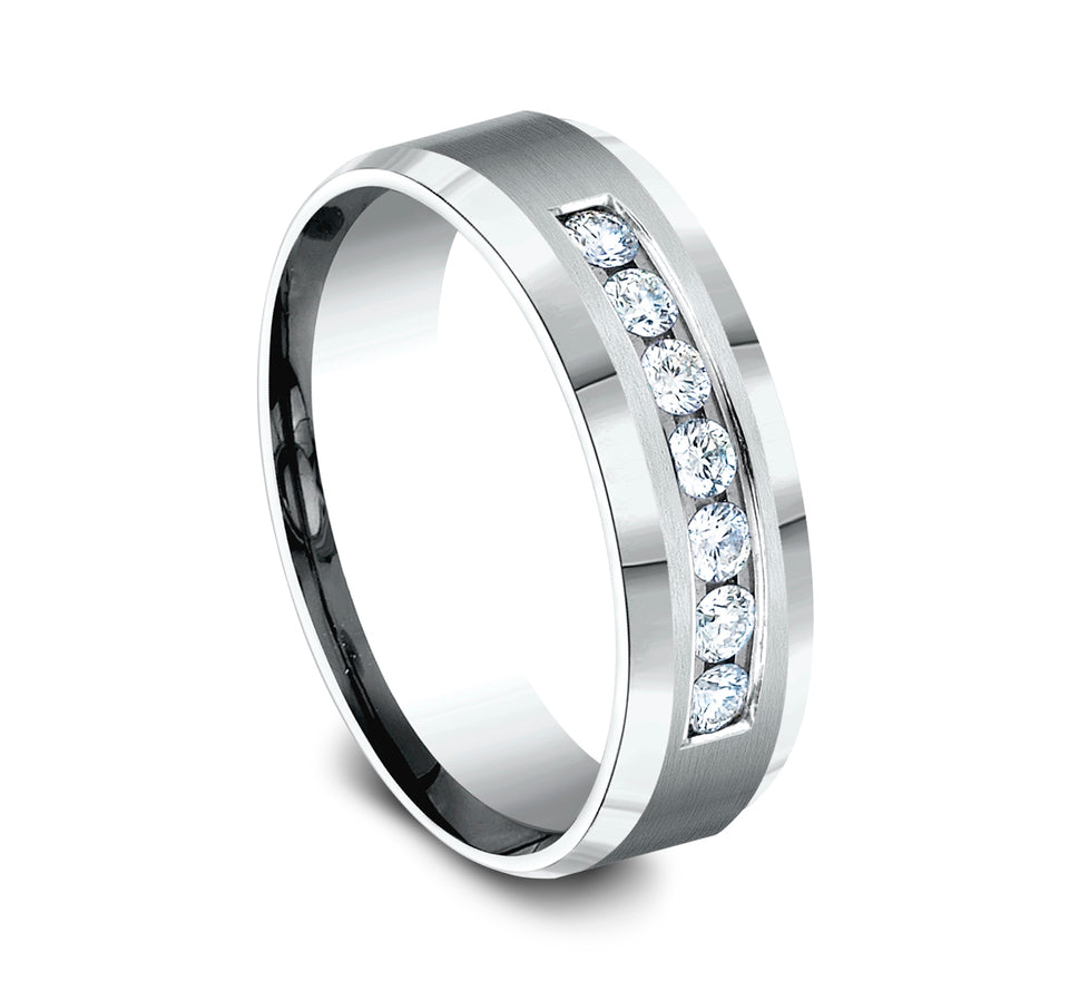 Beveled Edge Sq Channel Diamond Band with Satin Center