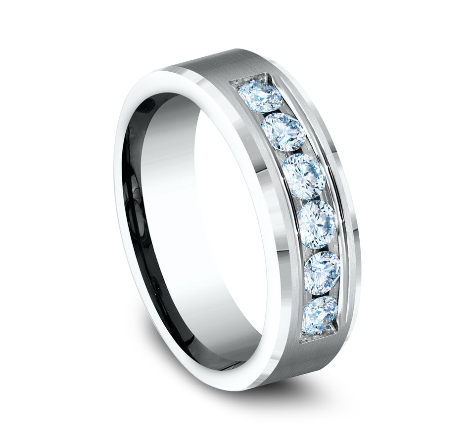 Slight Bevel Channel Diamond Band with Satin Center